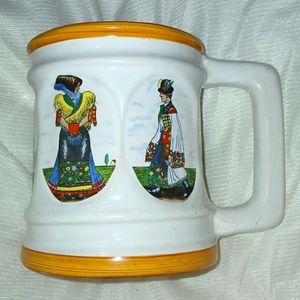 Vintage Beer Stein Folk Art Mug Ceramic German People Traditional Dress